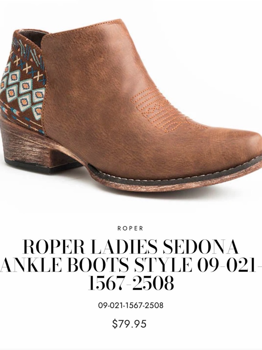Roper Ladies Sadona Booties Size 7.5